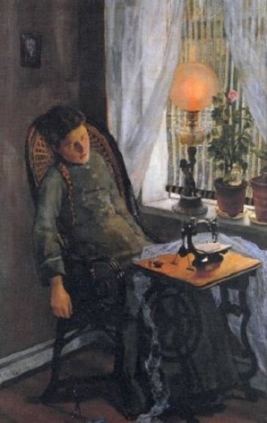 Christian Krohg, Daggry, 1880. Olje på lerret, 135 x 81 cm. København; Statens Museum for Kunst. [Kunsthistorisk bildedatabase: https://www.edd.uio.no/kub/kub.html]
